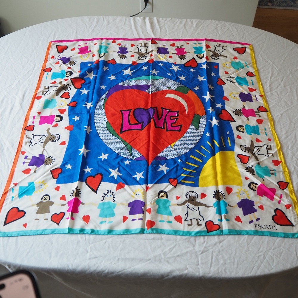 Vintage ESCADA Love Silk Scarf Square 34 x 34 Made in Italy Margarethe Ley
